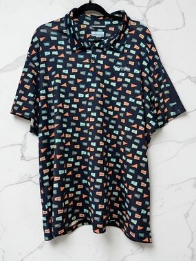 Columbia PFG Polo Shirt Mens XL Fish Print Blue Short Sleeve Performance Fishing